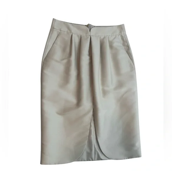Giorgio Armani Runway Off White/Light Grey Silk Skirt, Size 6